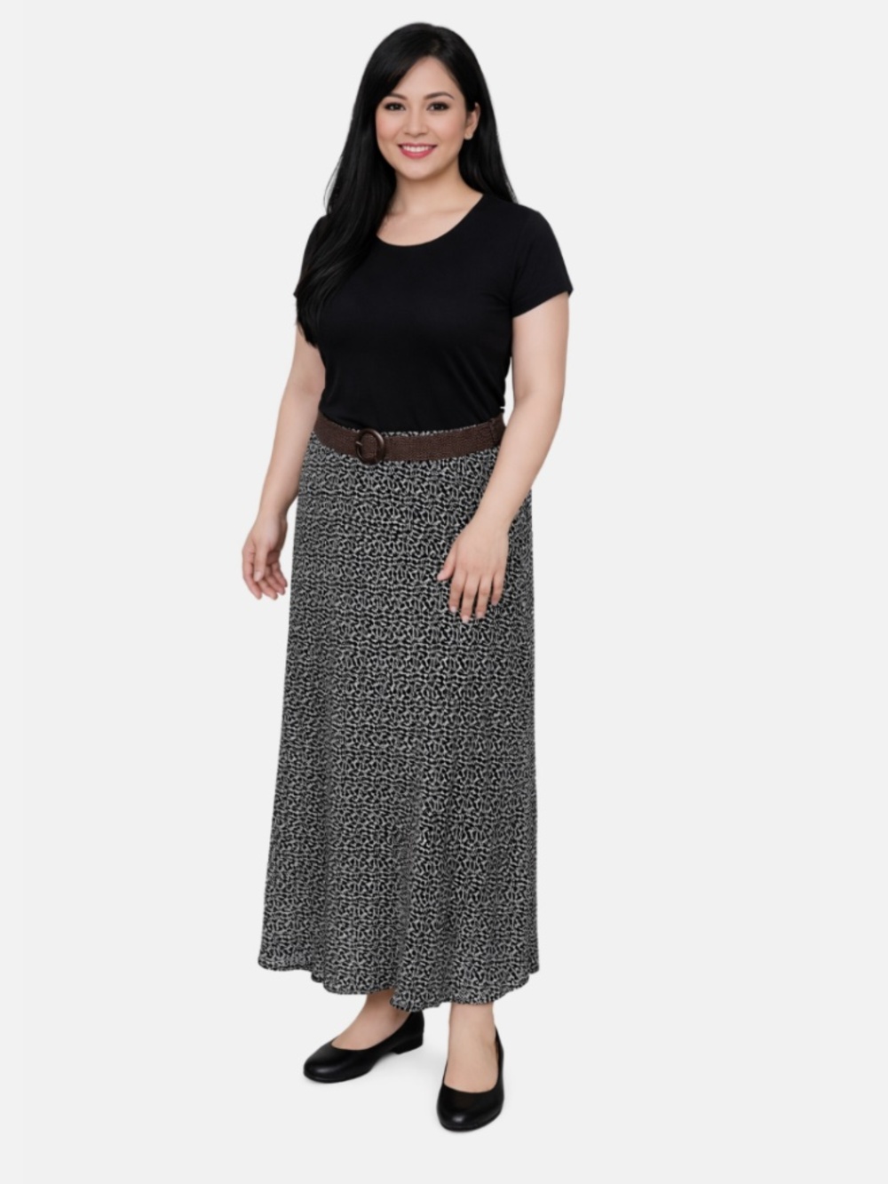 Ny Collection Plus Size Chiffon Maxi Skirt - Black Cream Swirl 3X/NWT